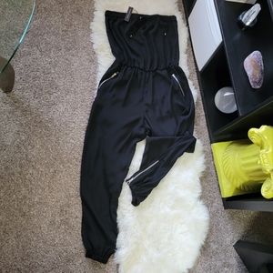 W118 Walter Baker Logan Strapless Zipper Ankle Jumpsuit Black